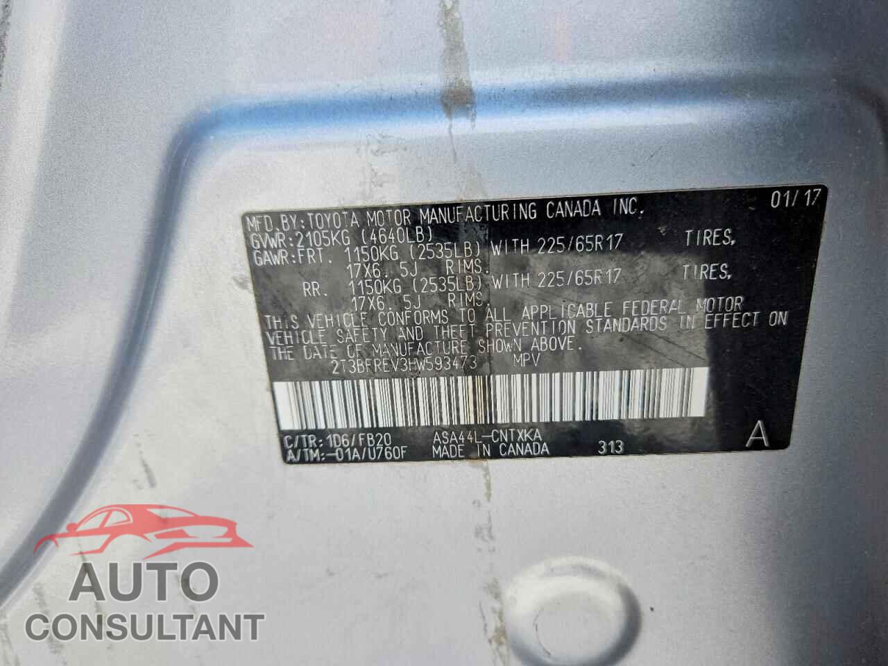 TOYOTA RAV4 2017 - 2T3BFREV3HW593473