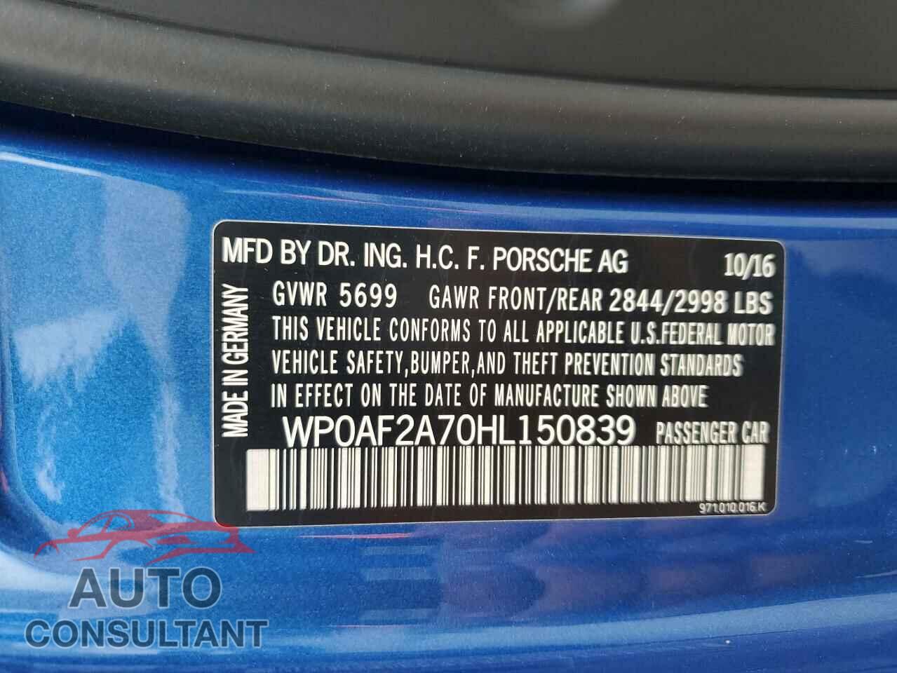 PORSCHE PANAMERA 2017 - WP0AF2A70HL150839