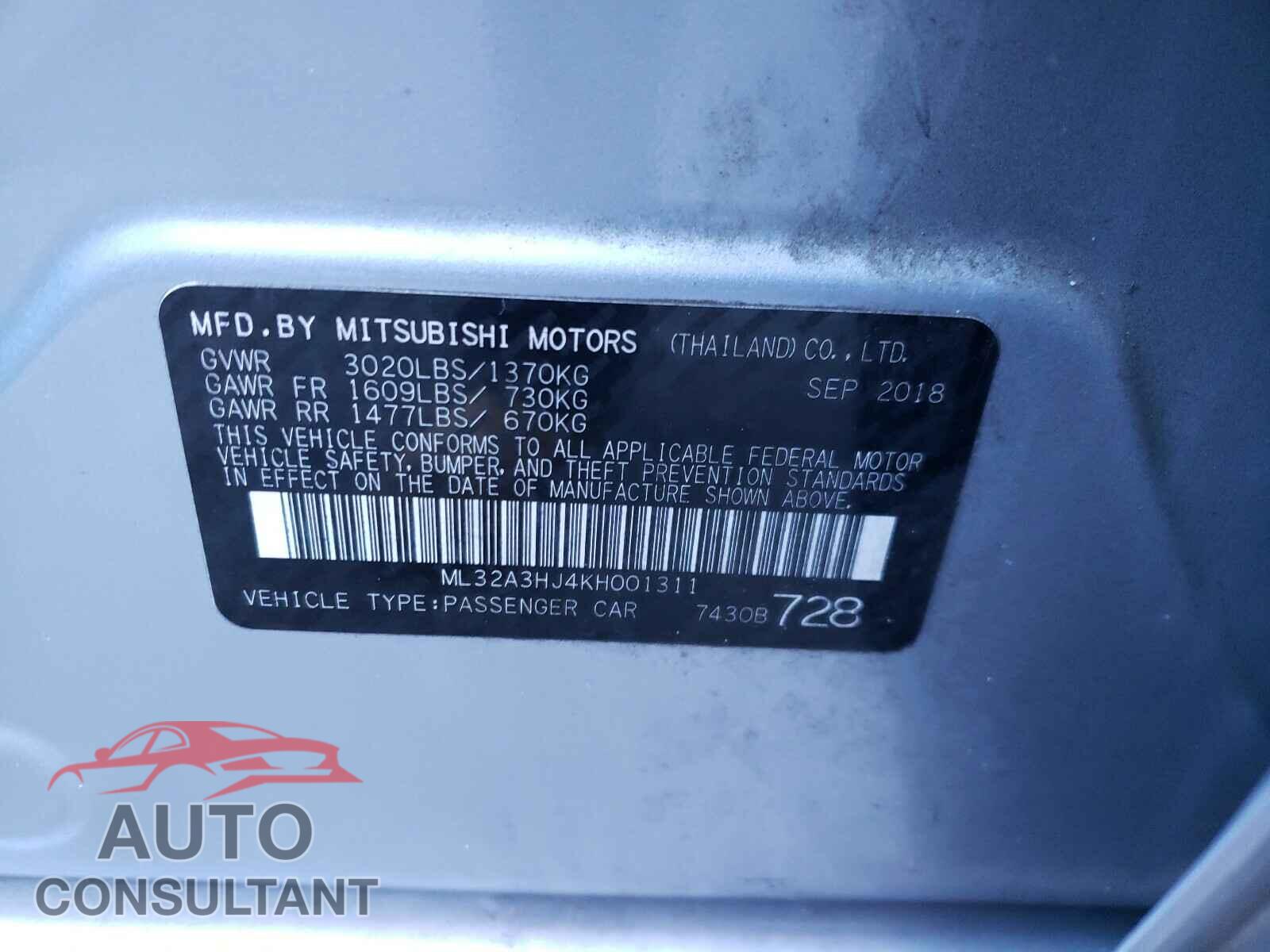 MITSUBISHI MIRAGE 2019 - ML32A3HJ4KH001311