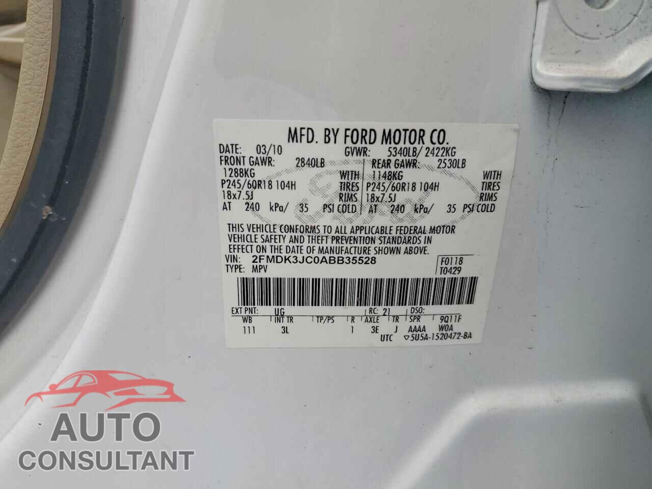 FORD EDGE 2010 - 2FMDK3JC0ABB35528