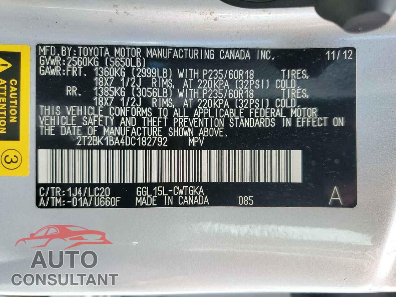 LEXUS RX350 2013 - 2T2BK1BA4DC182792