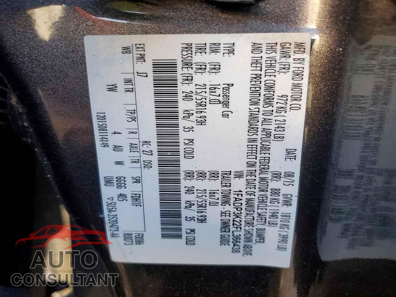 FORD FOCUS 2015 - 1FADP3K22FL366438