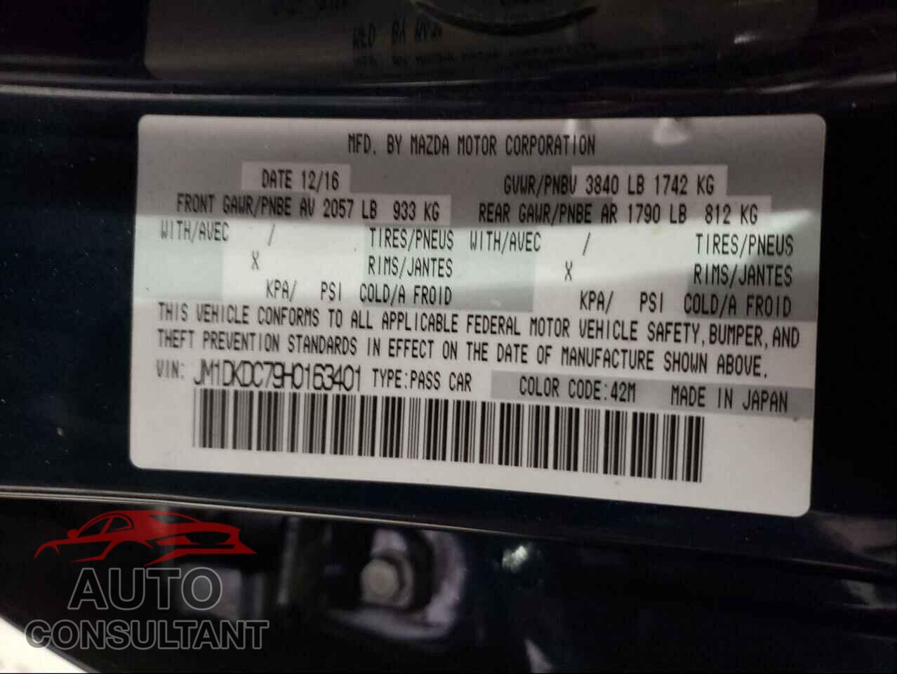 MAZDA CX-3 2017 - JM1DKDC79H0163401