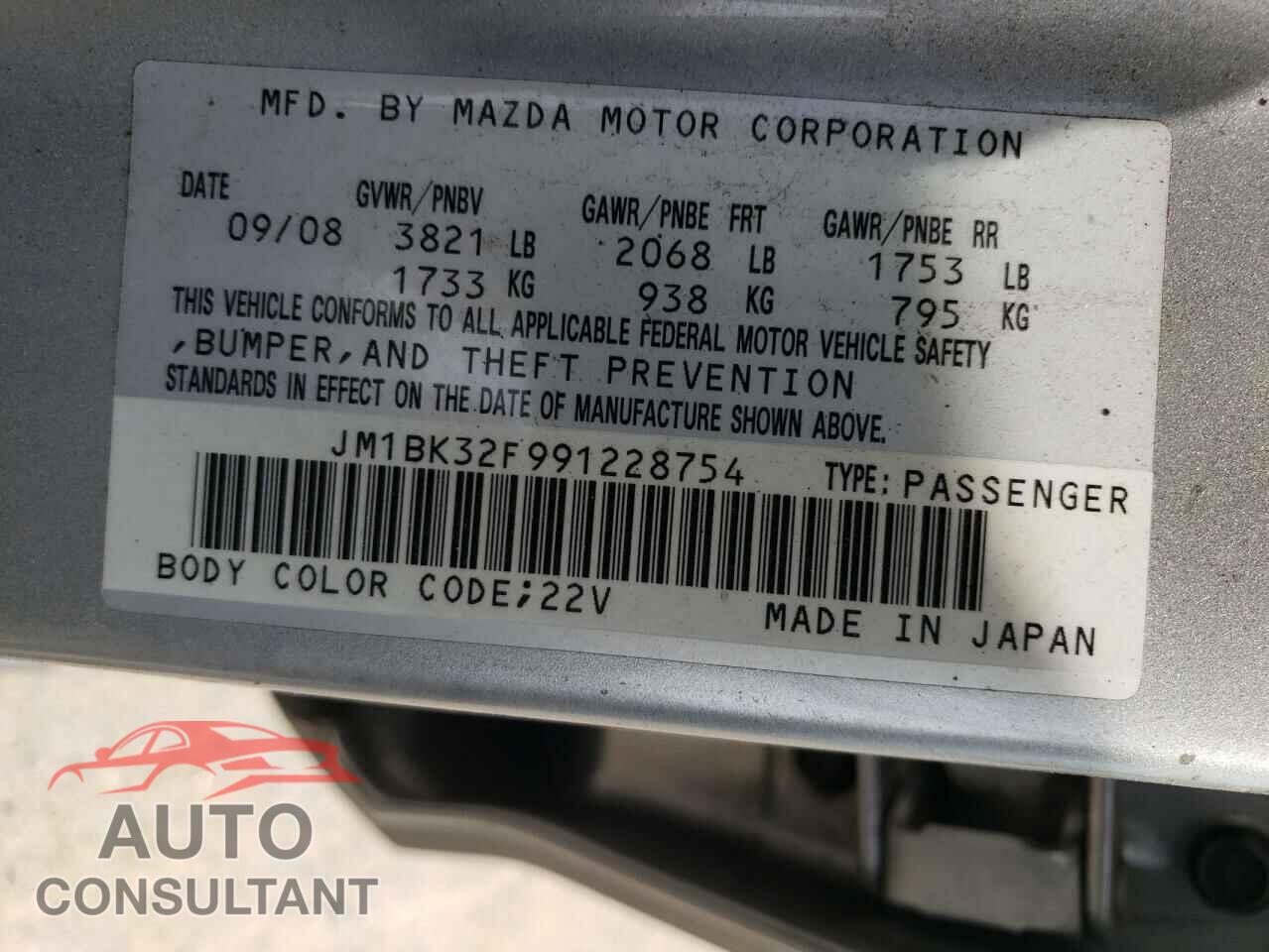 MAZDA 3 2009 - JM1BK32F991228754