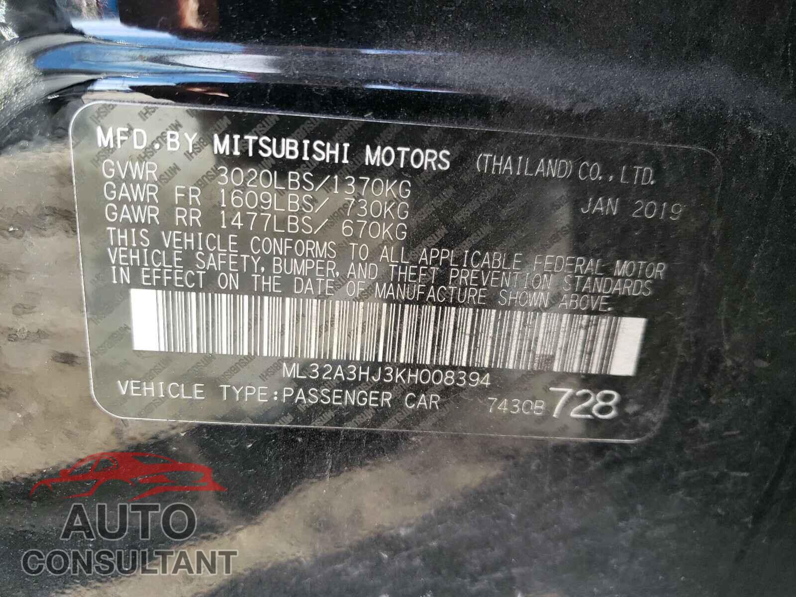 MITSUBISHI MIRAGE 2019 - ML32A3HJ3KH008394