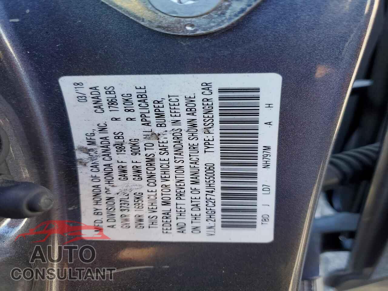HONDA CIVIC 2018 - 2HGFC2F74JH550060