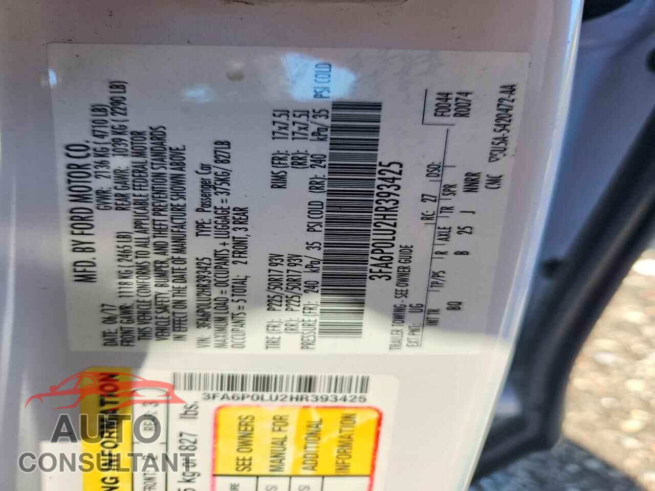 FORD FUSION 2017 - 3FA6P0LU2HR393425
