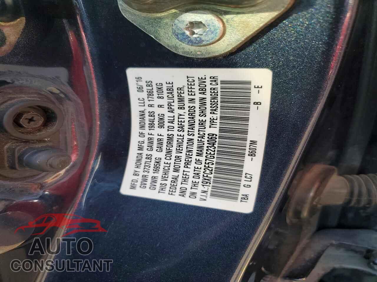 HONDA CIVIC 2016 - 19XFC2F57GE234069