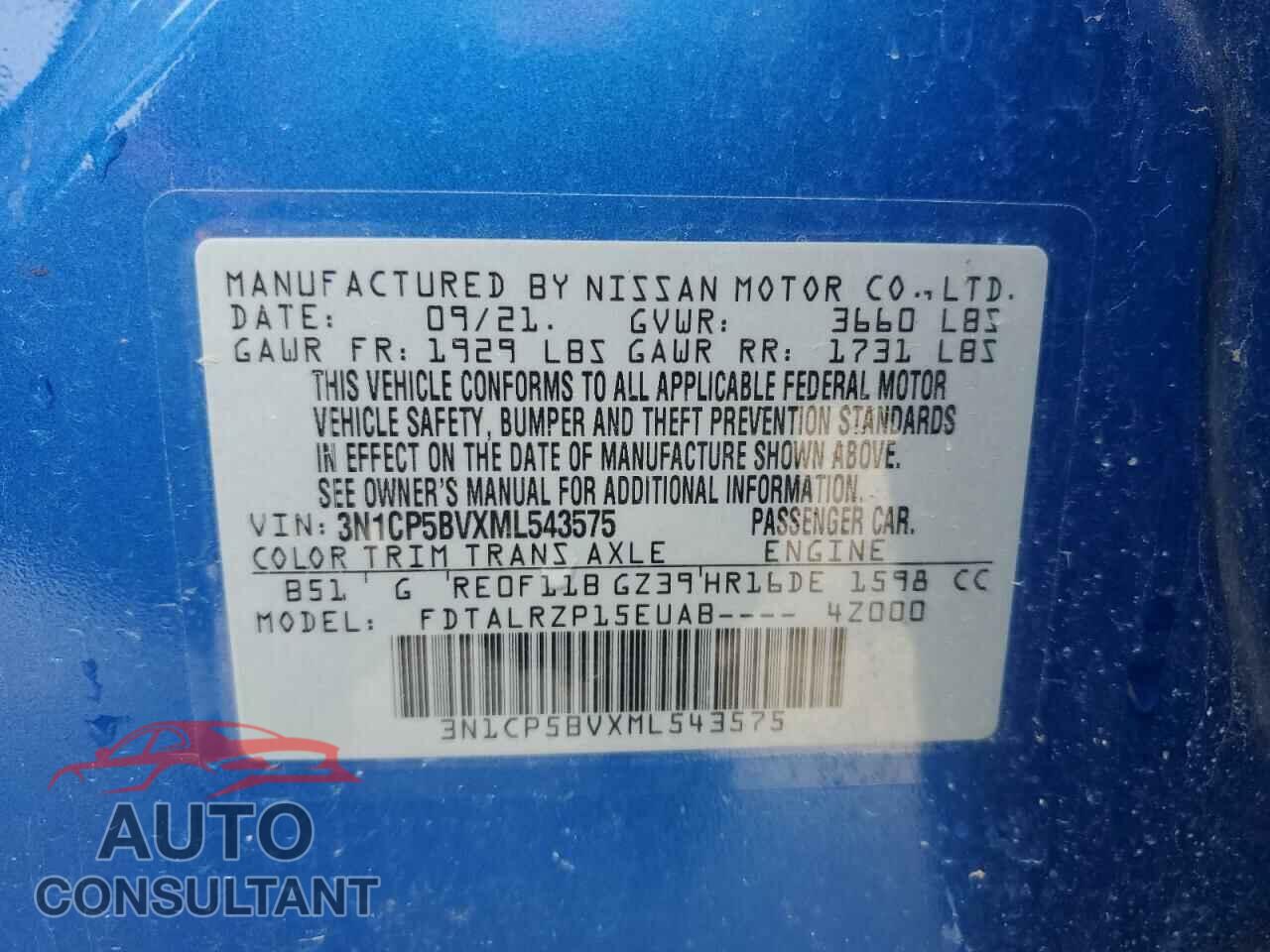 NISSAN KICKS 2021 - 3N1CP5BVXML543575