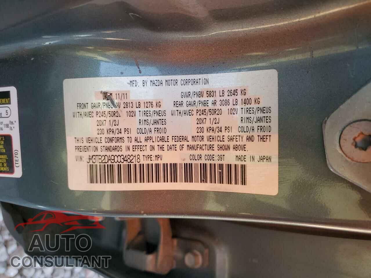 MAZDA CX-9 2012 - JM3TB2DA9C0348218
