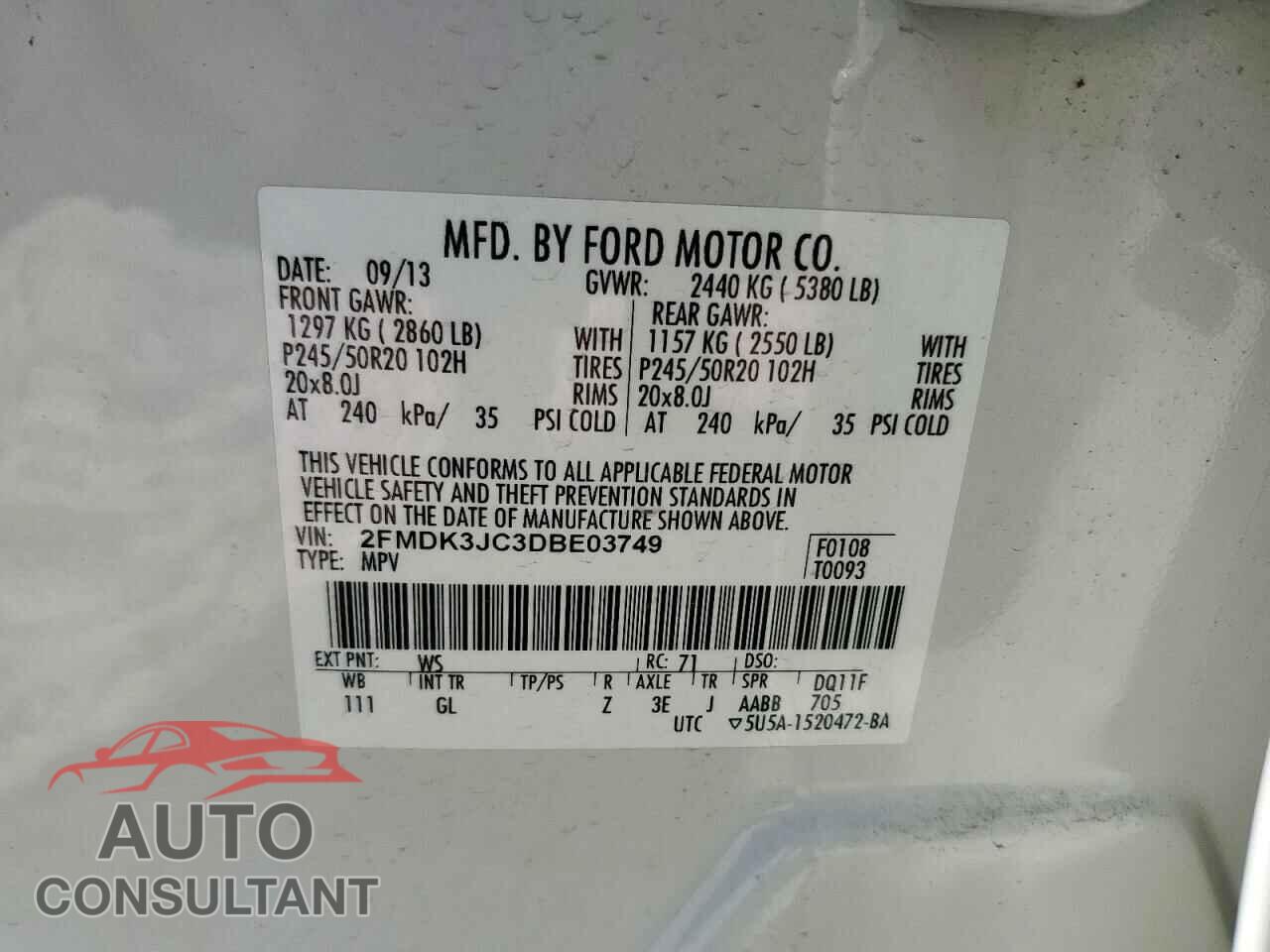 FORD EDGE 2013 - 2FMDK3JC3DBE03749