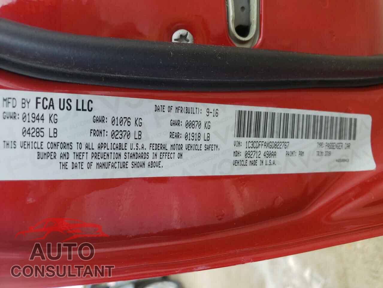 DODGE DART 2016 - 1C3CDFFAXGD822767