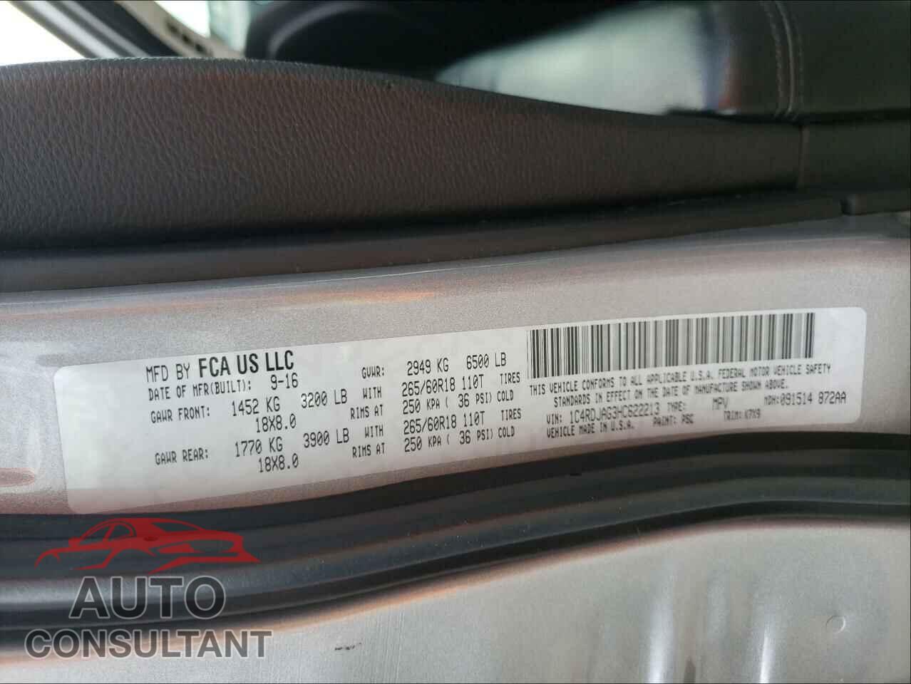 DODGE DURANGO 2017 - 1C4RDJAG3HC622213