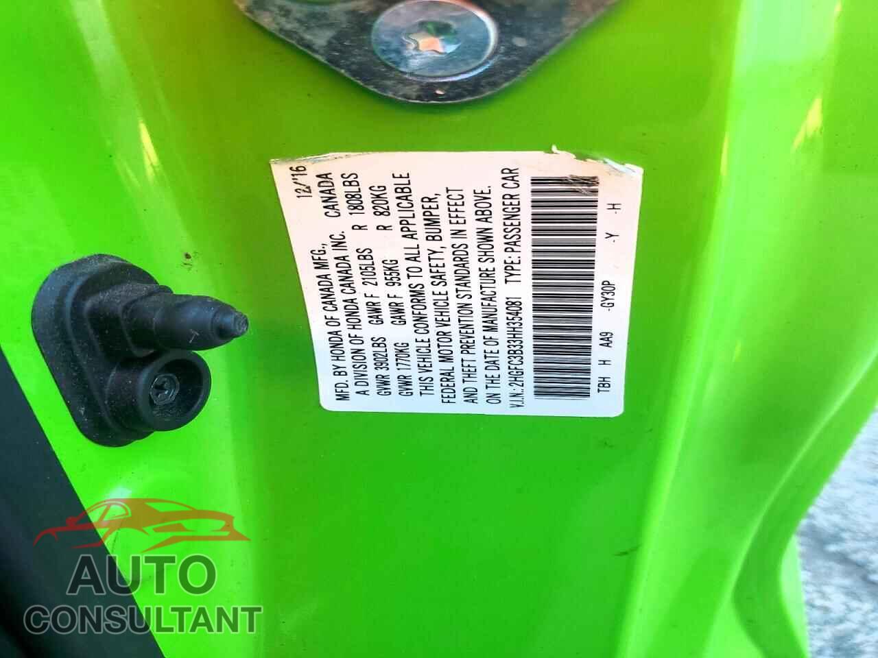 HONDA CIVIC 2017 - 2HGFC3B33HH354081