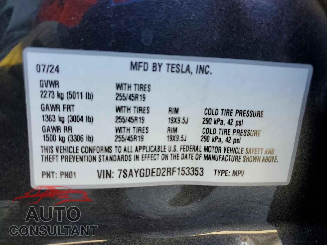 TESLA MODEL Y 2024 - 7SAYGDED2RF153353