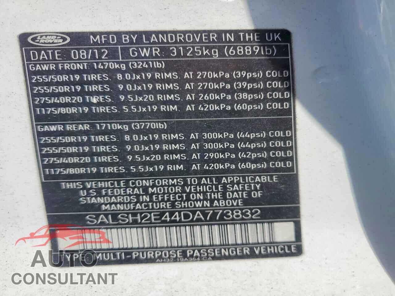 LAND ROVER RANGEROVER 2013 - SALSH2E44DA773832
