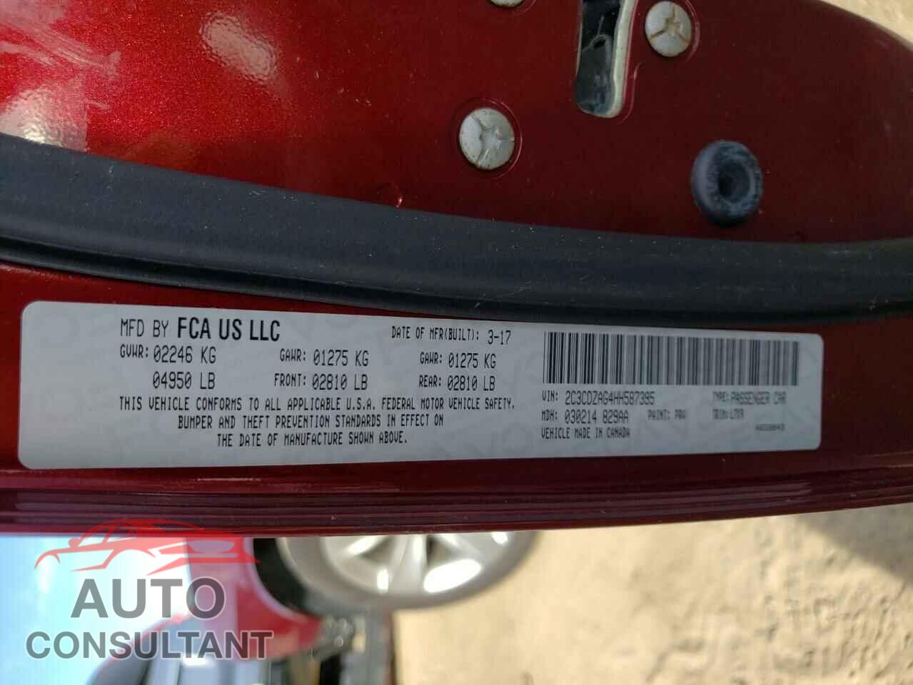 DODGE CHALLENGER 2017 - 2C3CDZAG4HH587395
