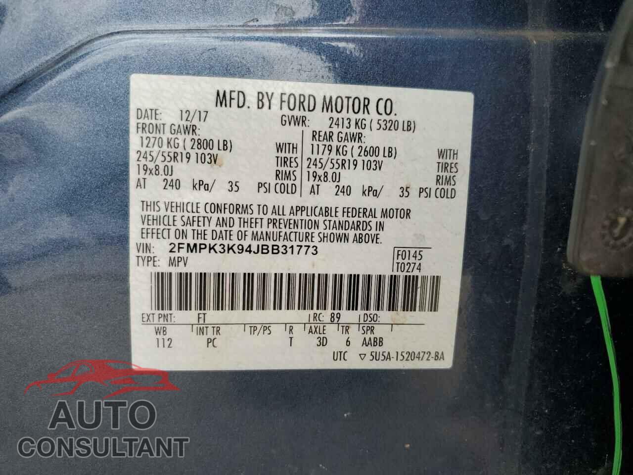 FORD EDGE 2018 - 2FMPK3K94JBB31773