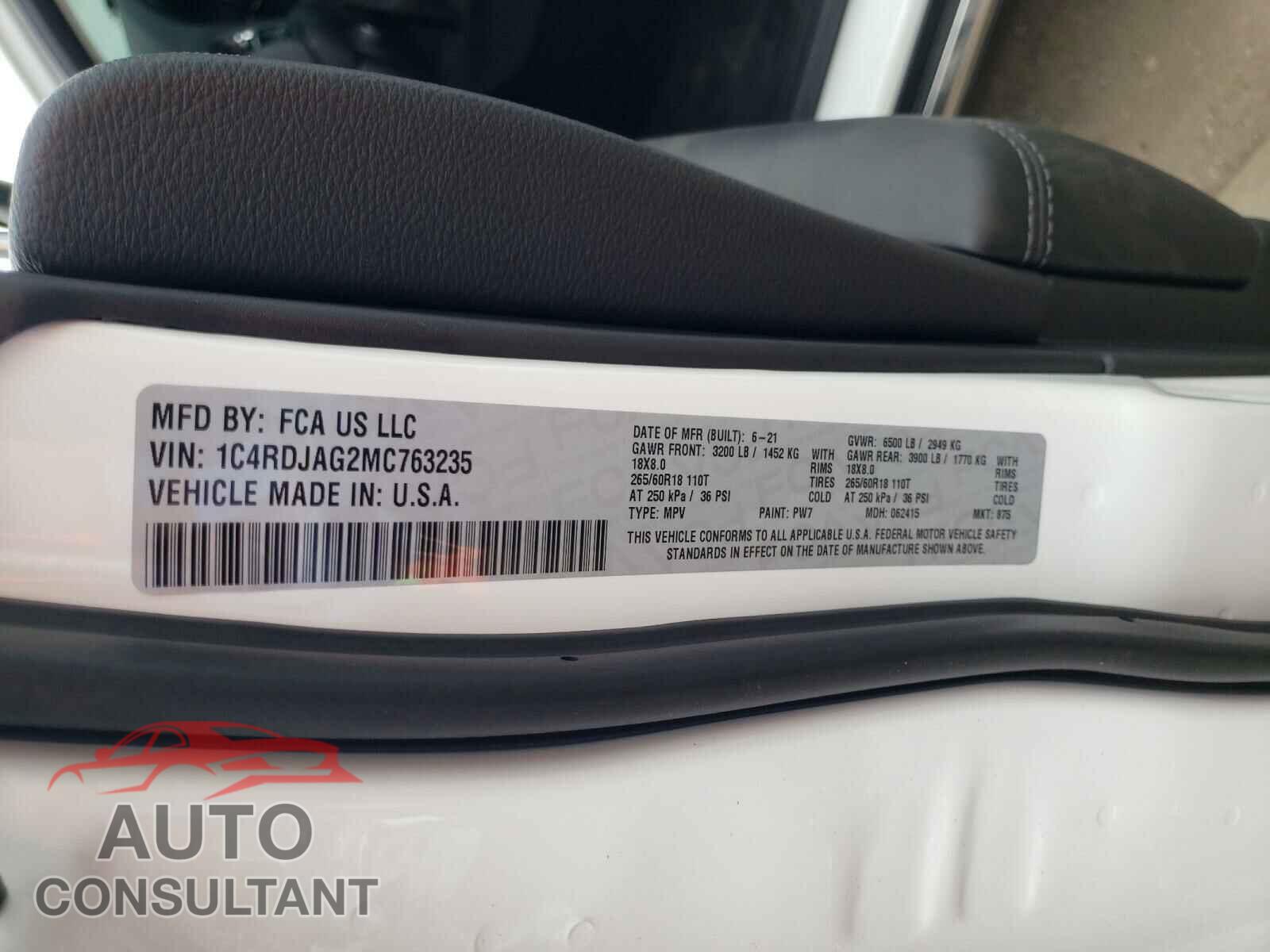 DODGE DURANGO 2021 - 1C4RDJAG2MC763235
