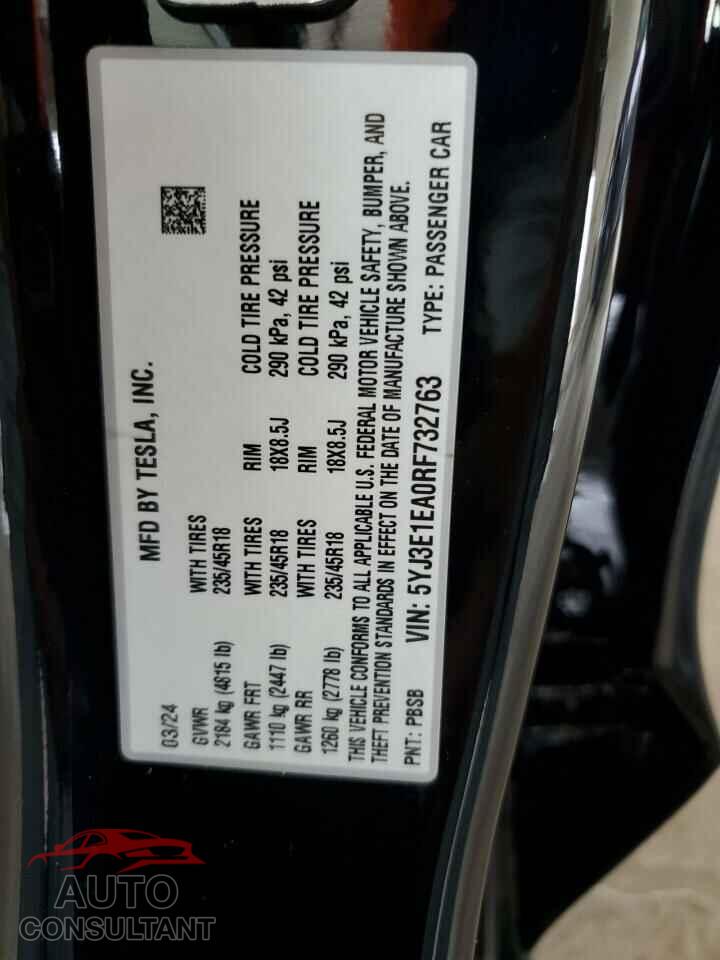 TESLA MODEL 3 2024 - 5YJ3E1EA0RF732763