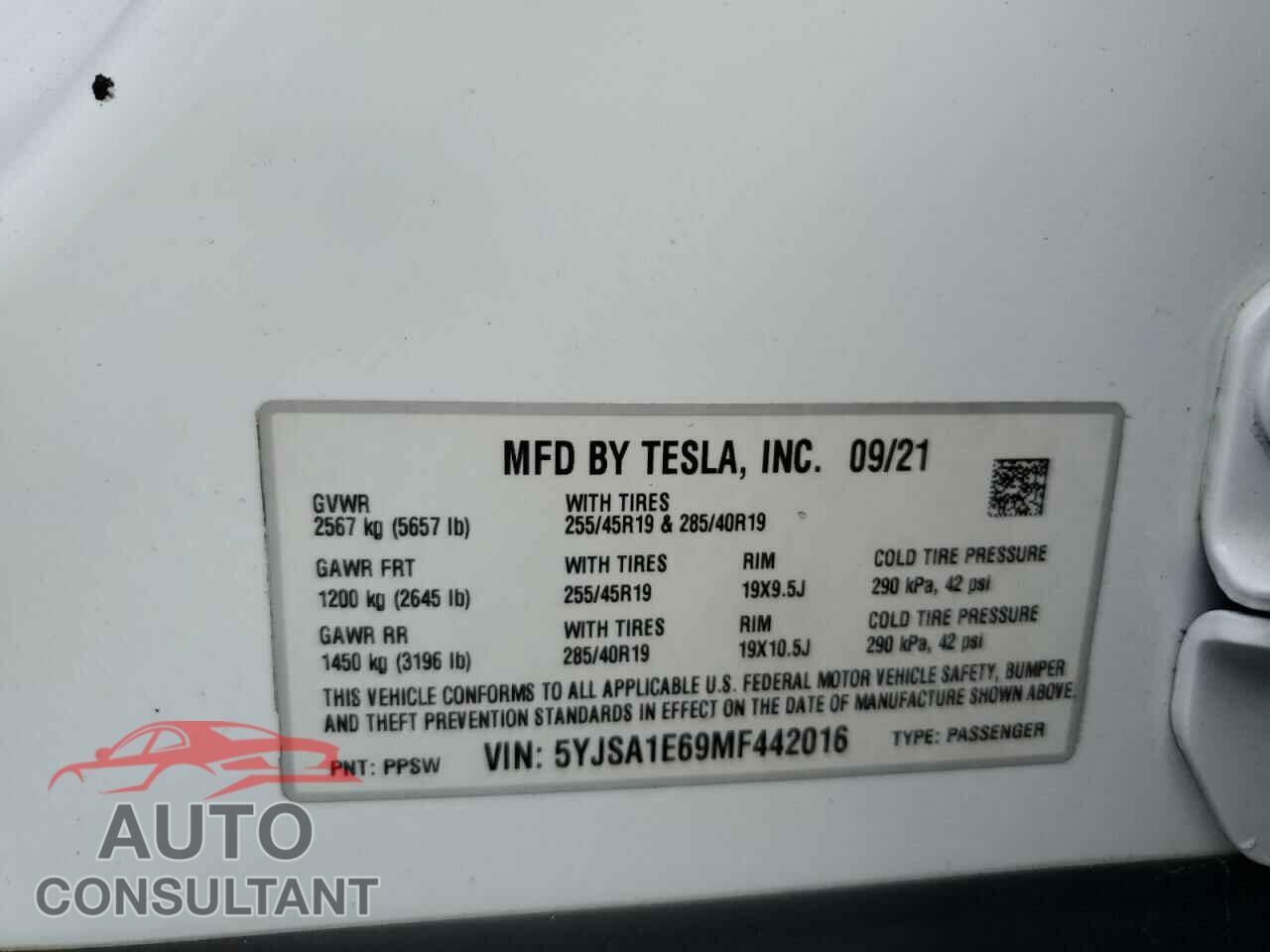 TESLA MODEL S 2021 - 5YJSA1E69MF442016