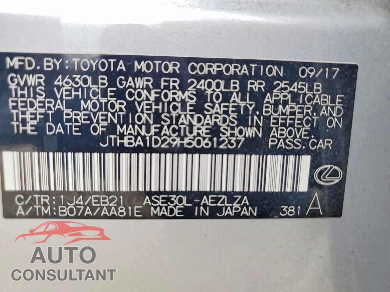 LEXUS IS 2017 - JTHBA1D29H5061237