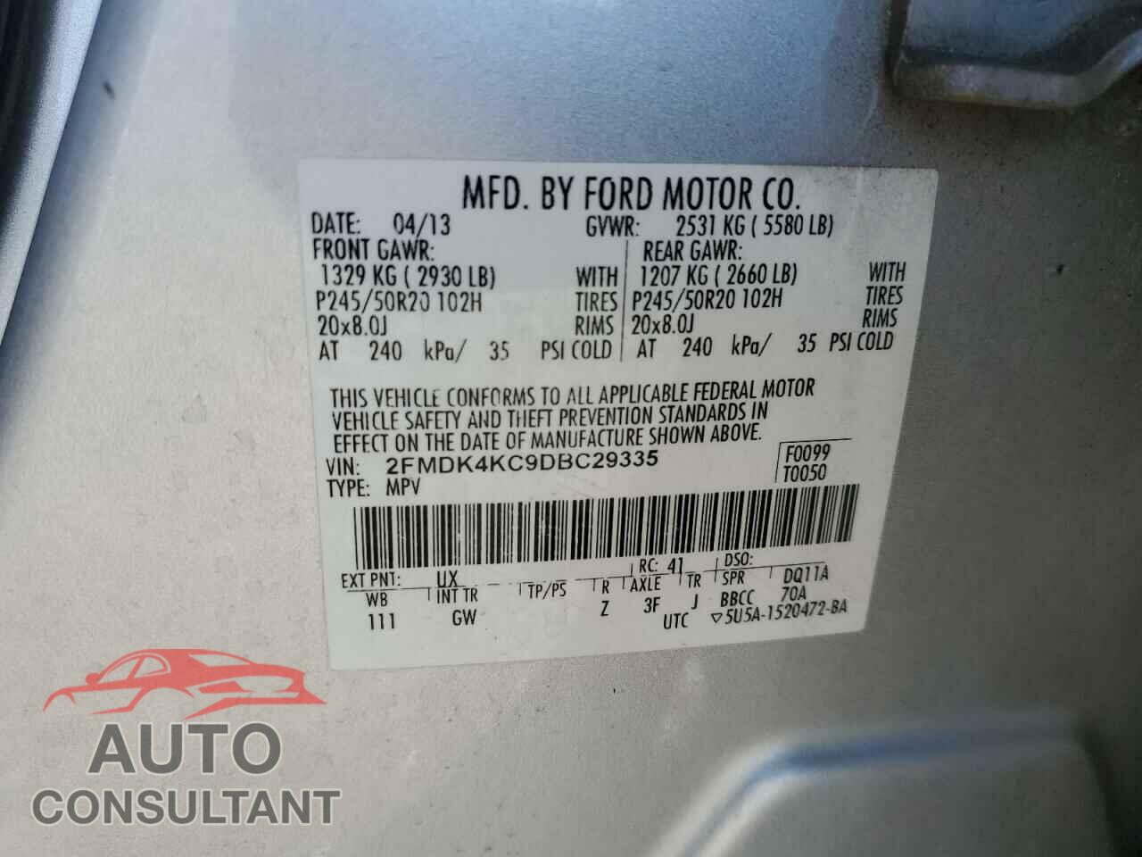FORD EDGE 2013 - 2FMDK4KC9DBC29335