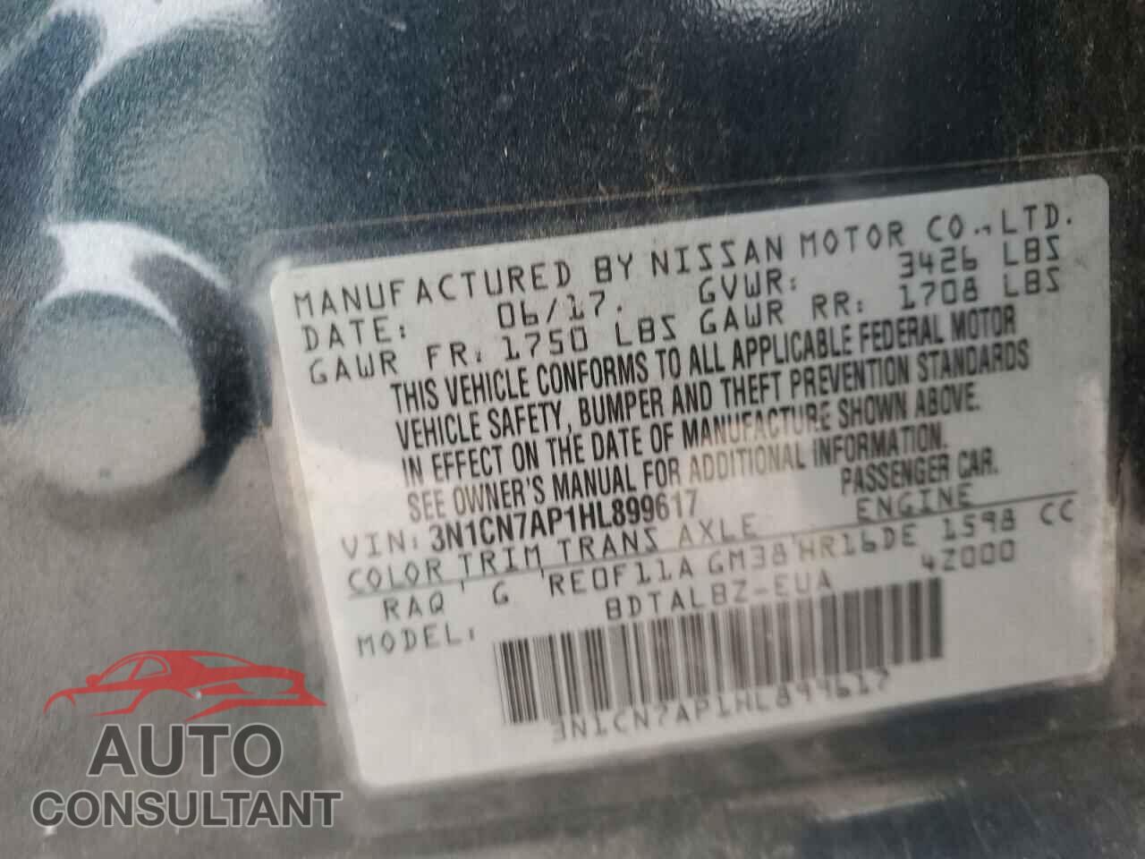 NISSAN VERSA 2017 - 3N1CN7AP1HL899617