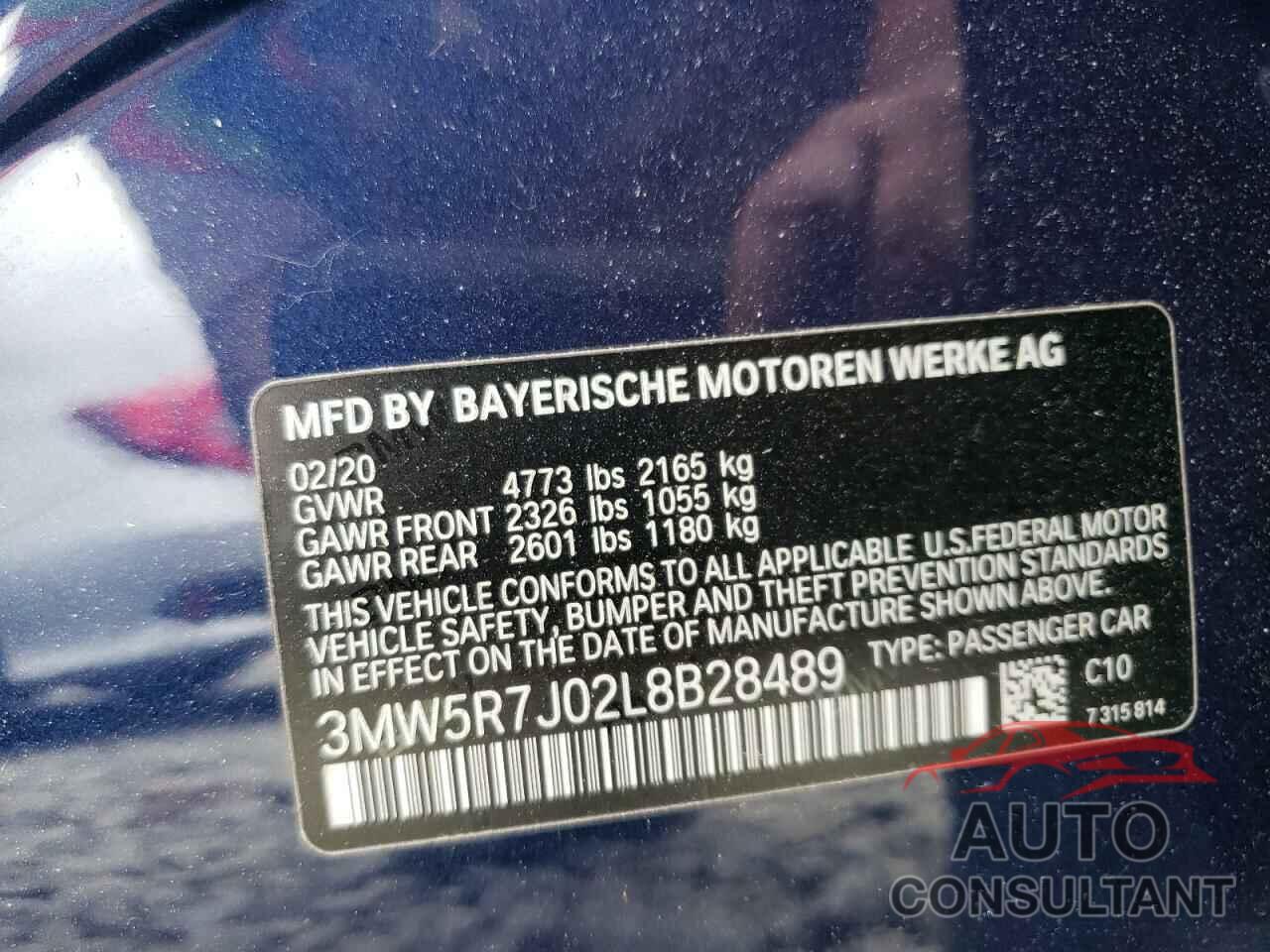 BMW 3 SERIES 2020 - 3MW5R7J02L8B28489