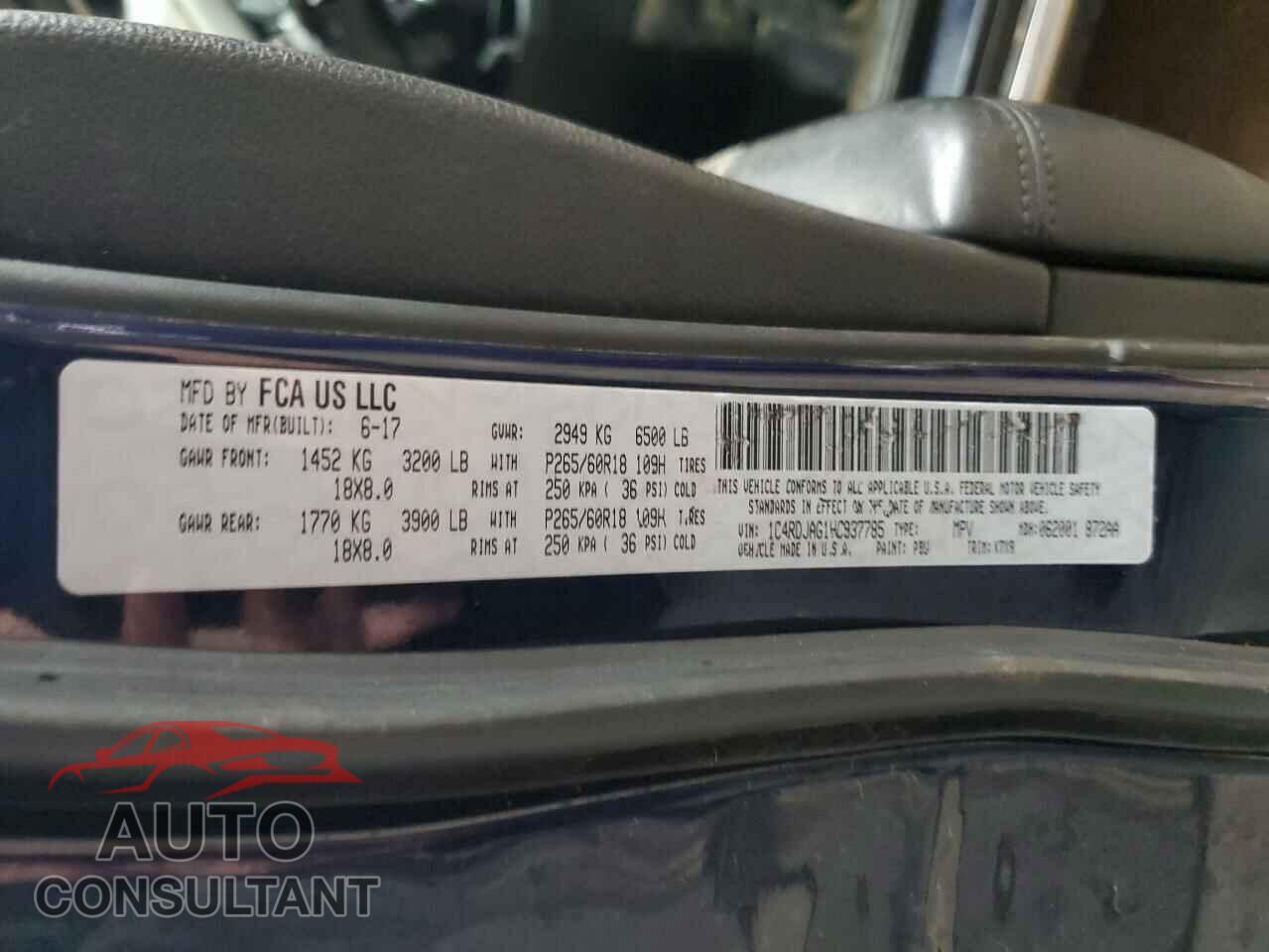 DODGE DURANGO 2017 - 1C4RDJAG1HC937785