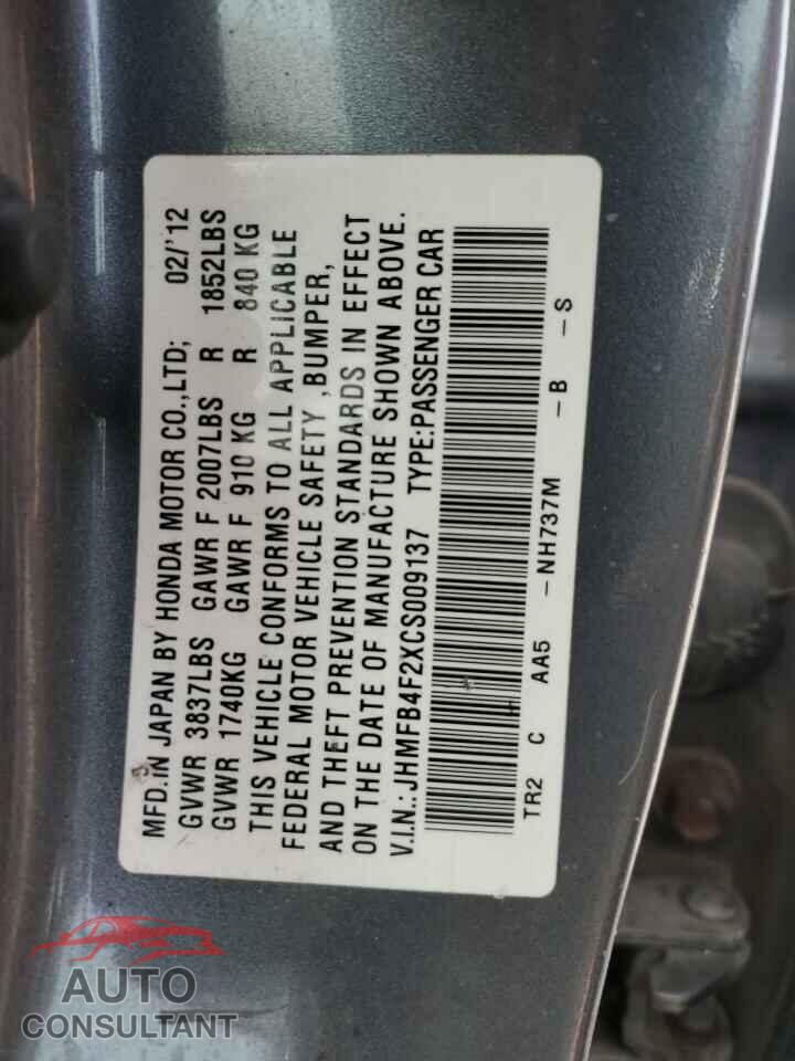 HONDA CIVIC 2012 - JHMFB4F2XCS009137