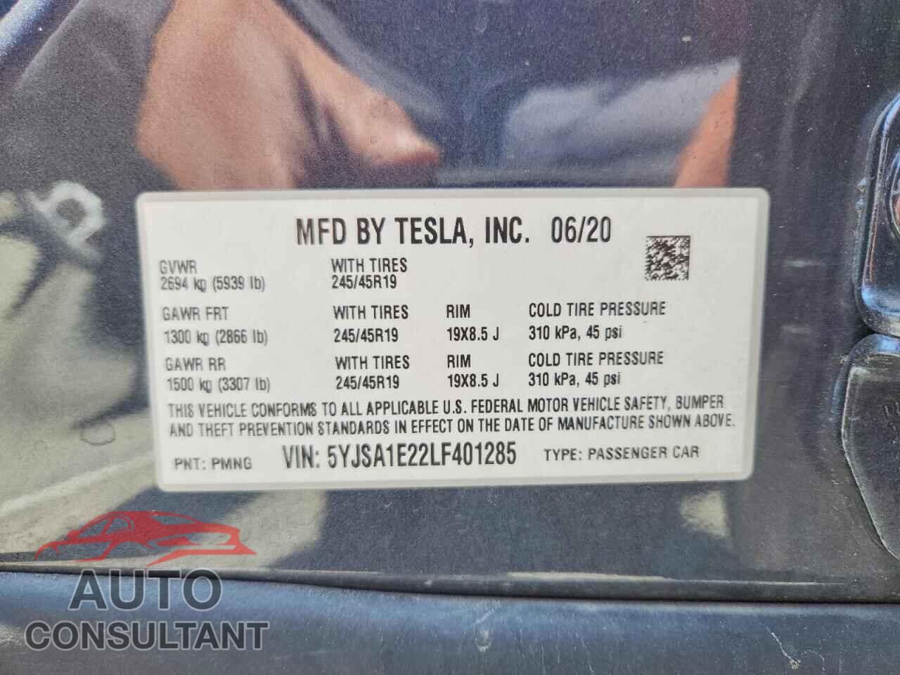 TESLA MODEL S 2020 - 5YJSA1E22LF401285