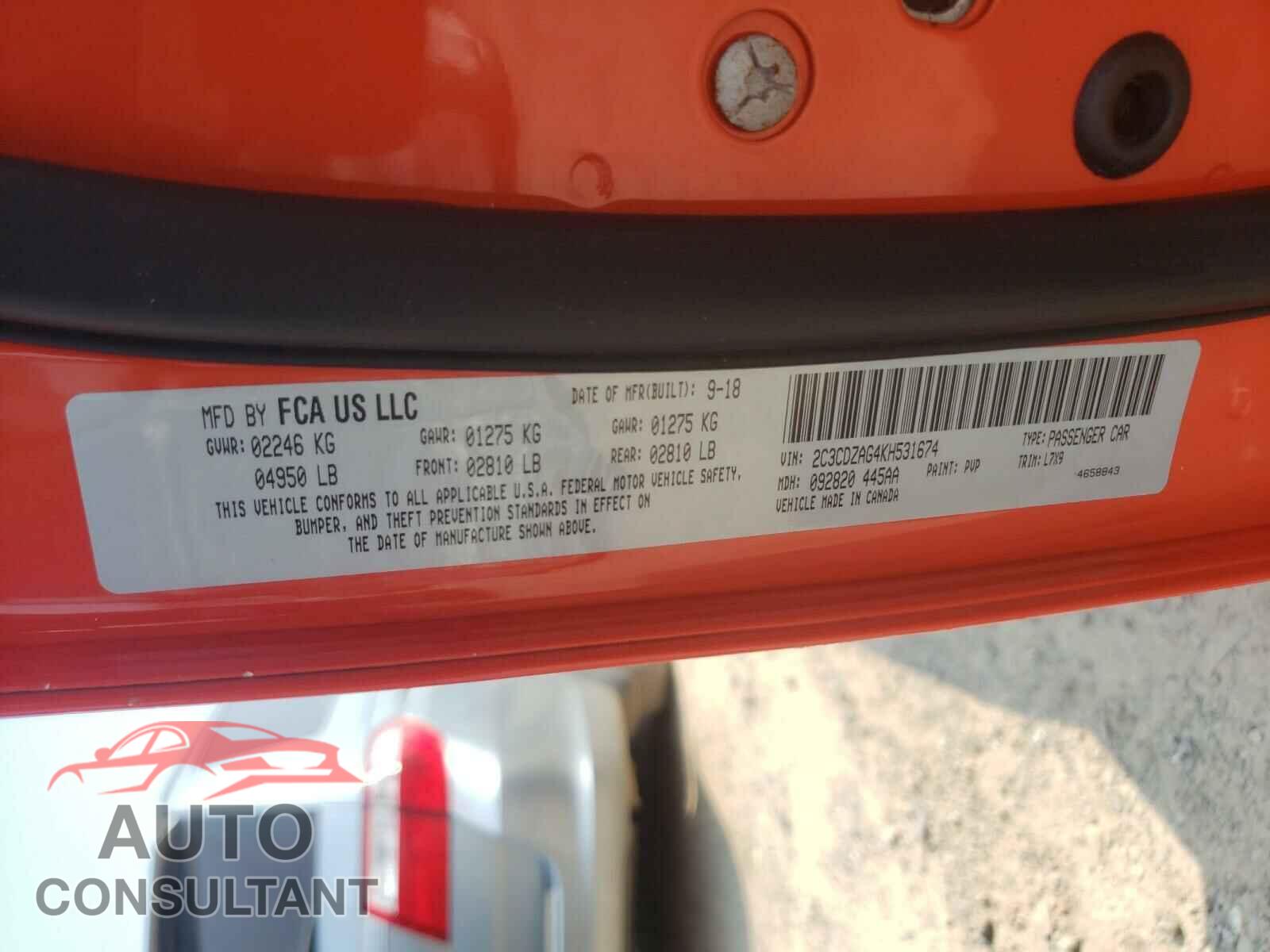 DODGE CHALLENGER 2019 - 2C3CDZAG4KH531674