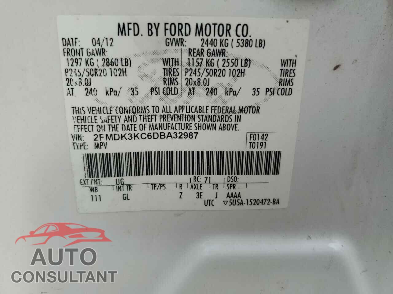 FORD EDGE 2013 - 2FMDK3KC6DBA32987