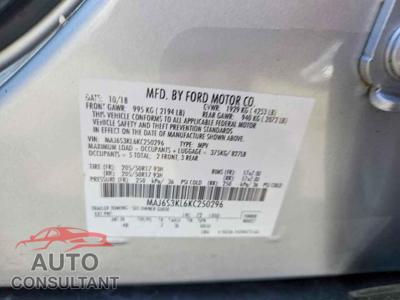 FORD ECOSPORT 2019 - MAJ6S3KL6KC250296