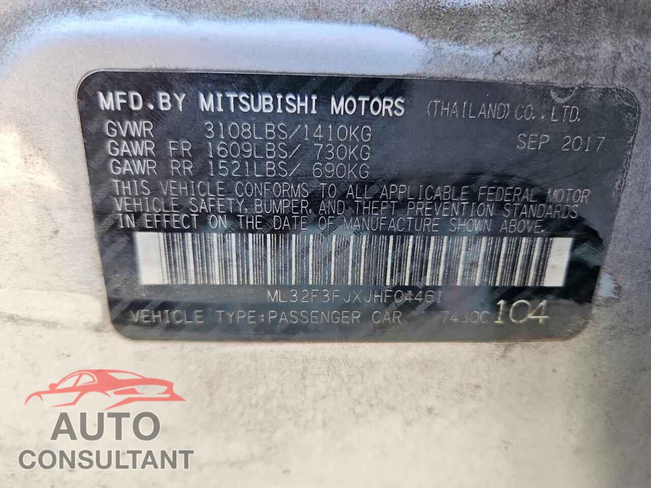 MITSUBISHI MIRAGE 2018 - ML32F3FJXJHF04461