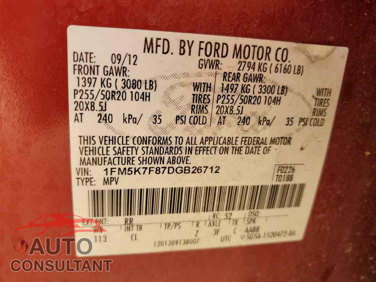 FORD EXPLORER 2013 - 1FM5K7F87DGB26712