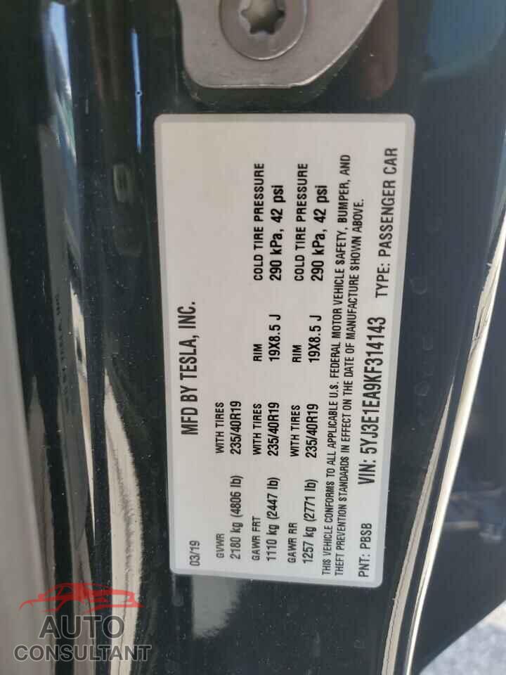 TESLA MODEL 3 2019 - 5YJ3E1EA9KF314143
