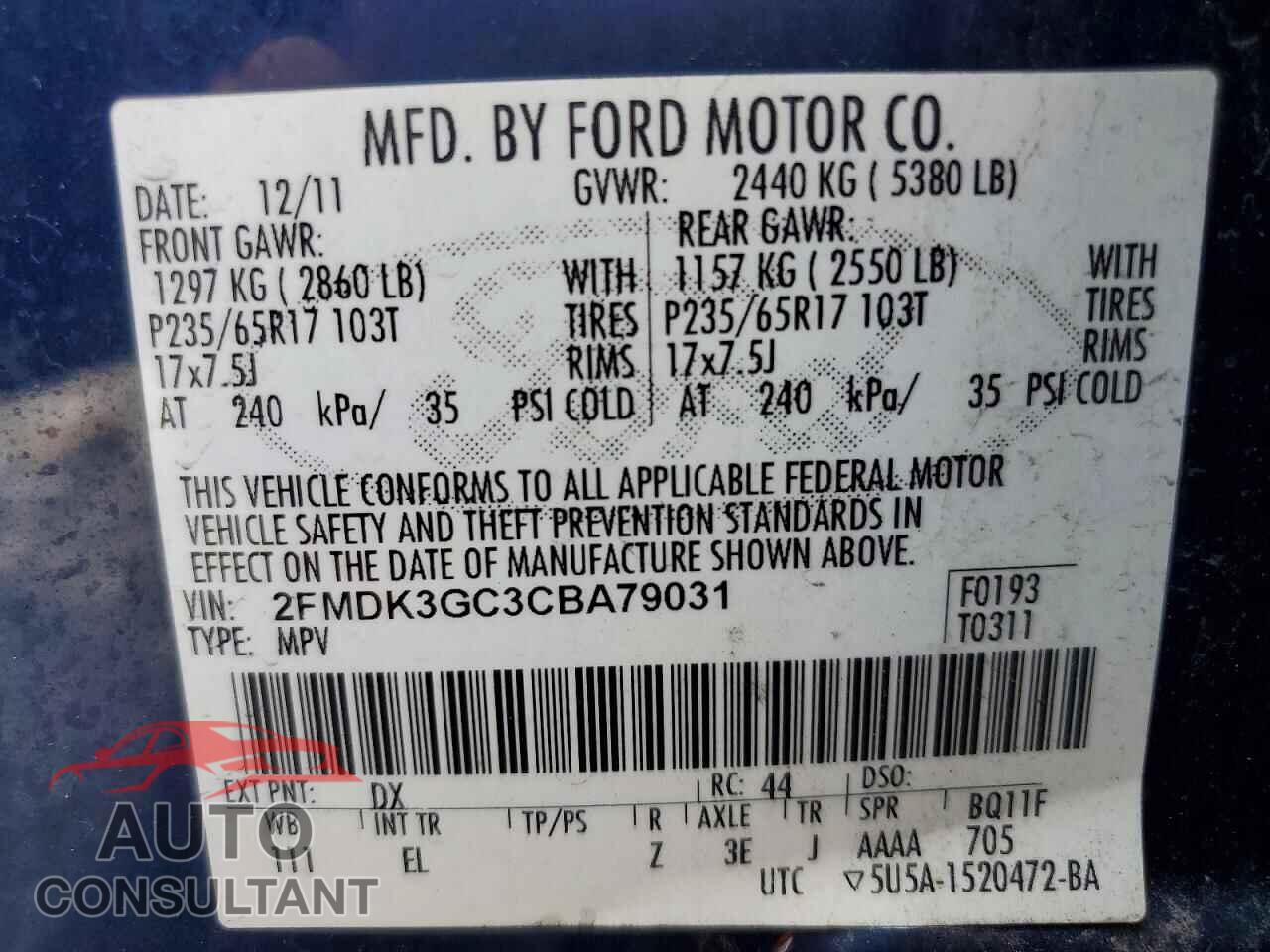 FORD EDGE 2012 - 2FMDK3GC3CBA79031