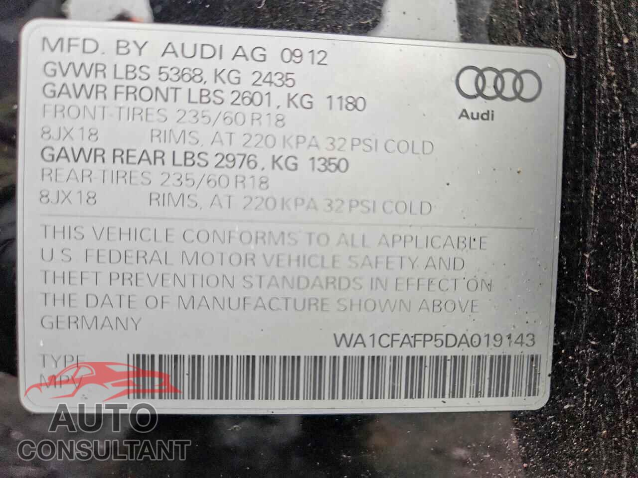 AUDI Q5 2013 - WA1CFAFP5DA019143