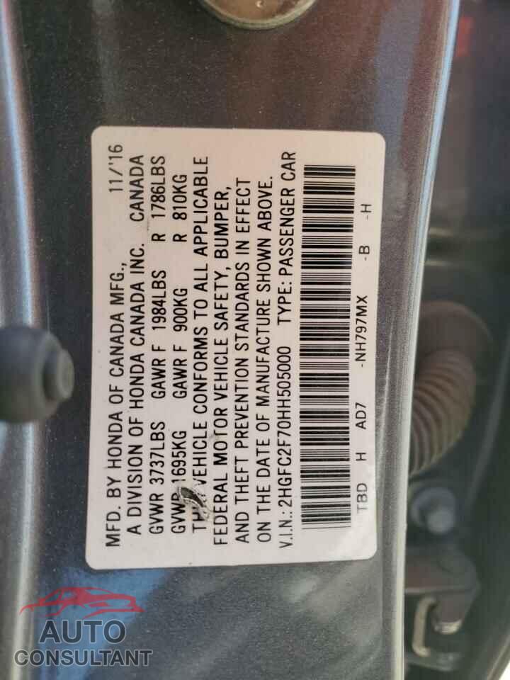 HONDA CIVIC 2017 - 2HGFC2F70HH505000
