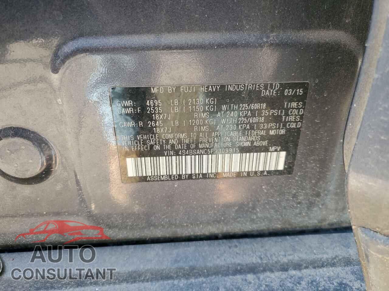 SUBARU OUTBACK 2015 - 4S4BSANC5F3309915