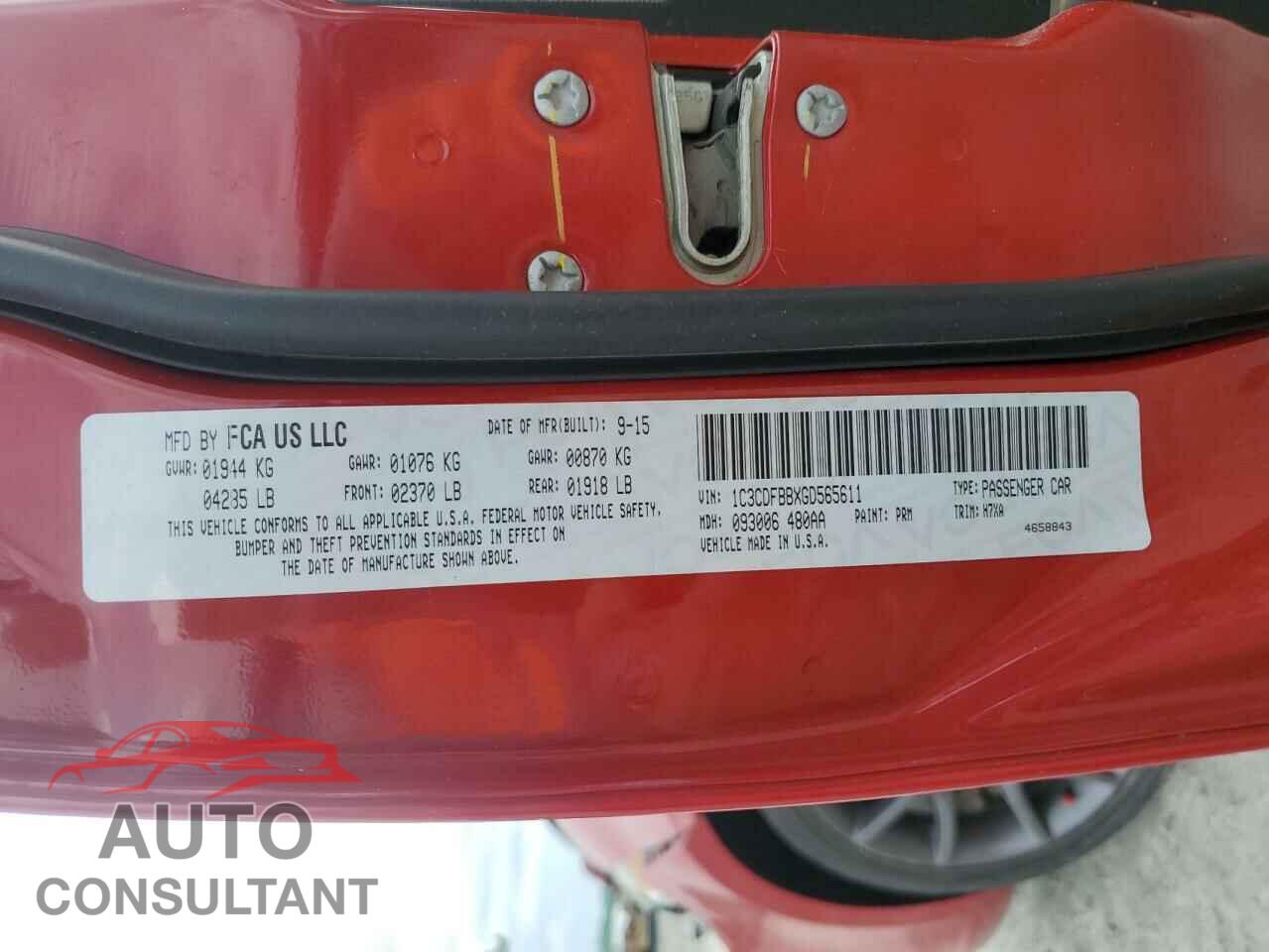DODGE DART 2016 - 1C3CDFBBXGD565611