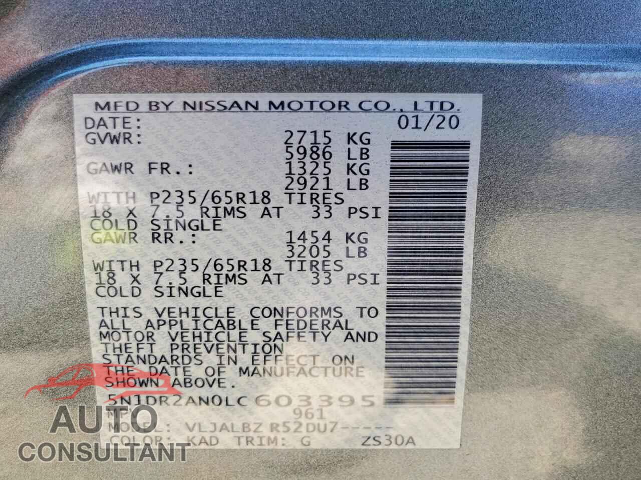 NISSAN PATHFINDER 2020 - 5N1DR2AN0LC603395