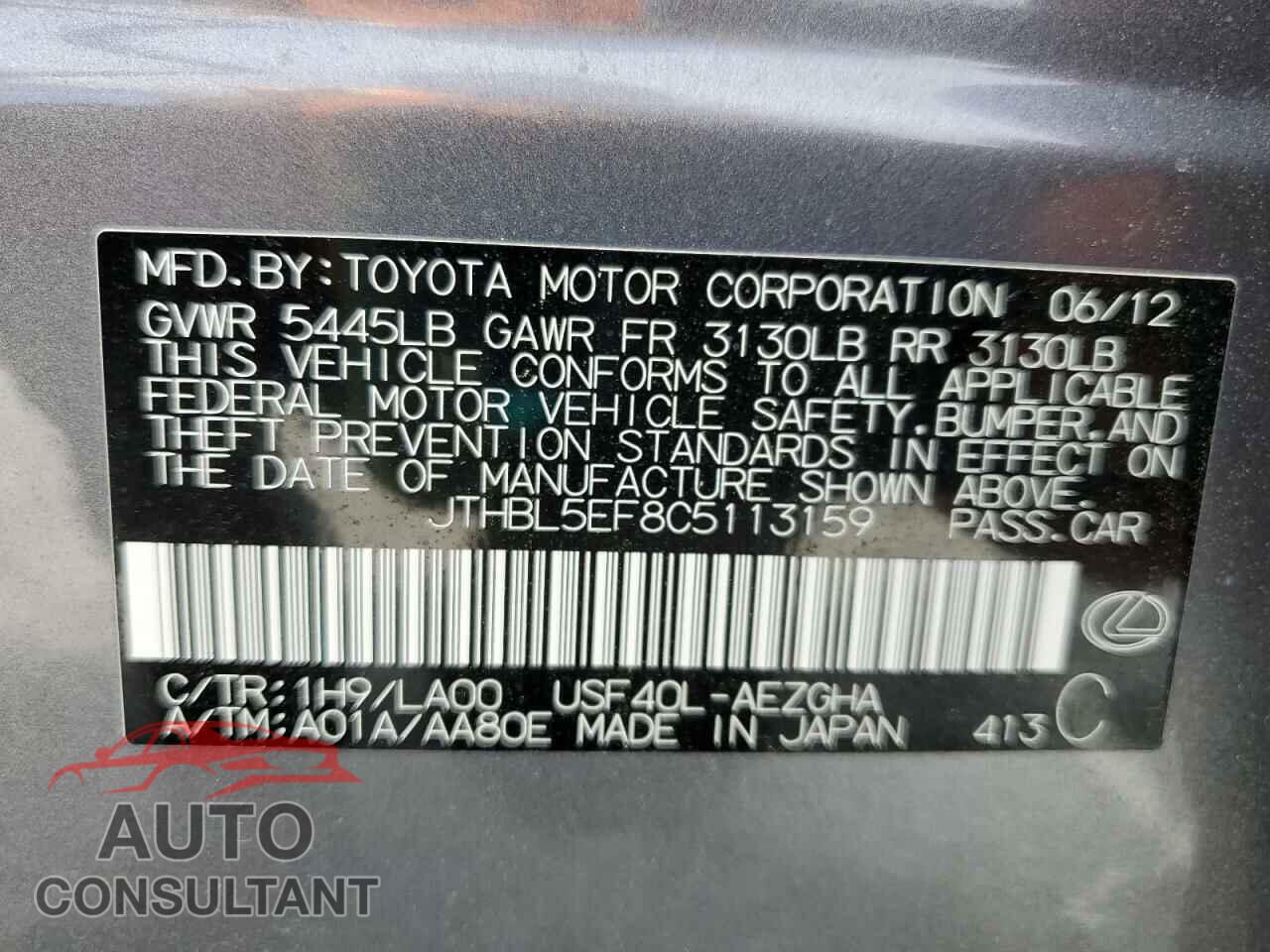 LEXUS LS460 2012 - JTHBL5EF8C5113159