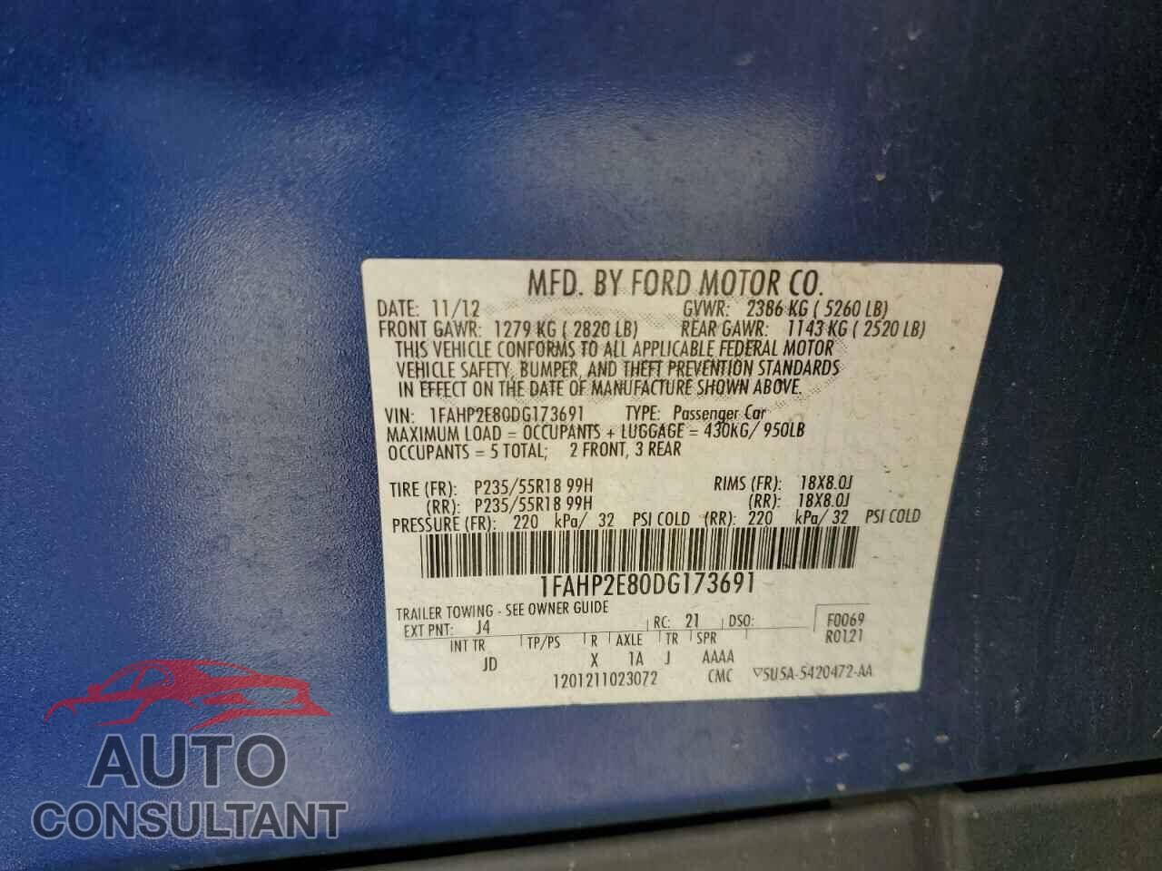 FORD TAURUS 2013 - 1FAHP2E80DG173691