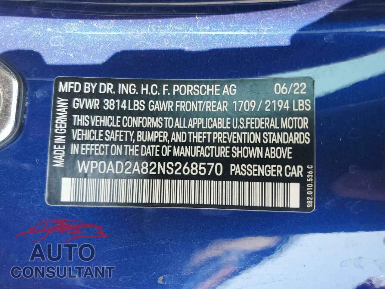 PORSCHE CAYMAN 2022 - WP0AD2A82NS268570