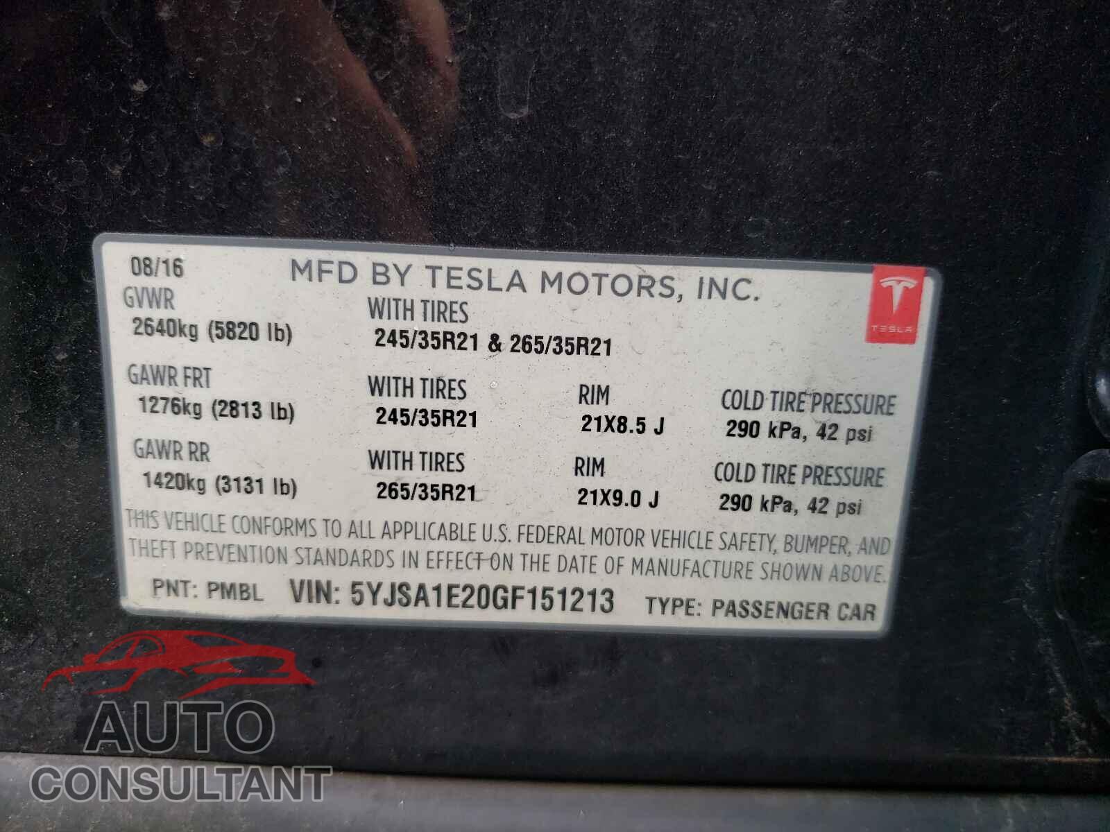 TESLA MODEL S 2016 - 5YJSA1E20GF151213