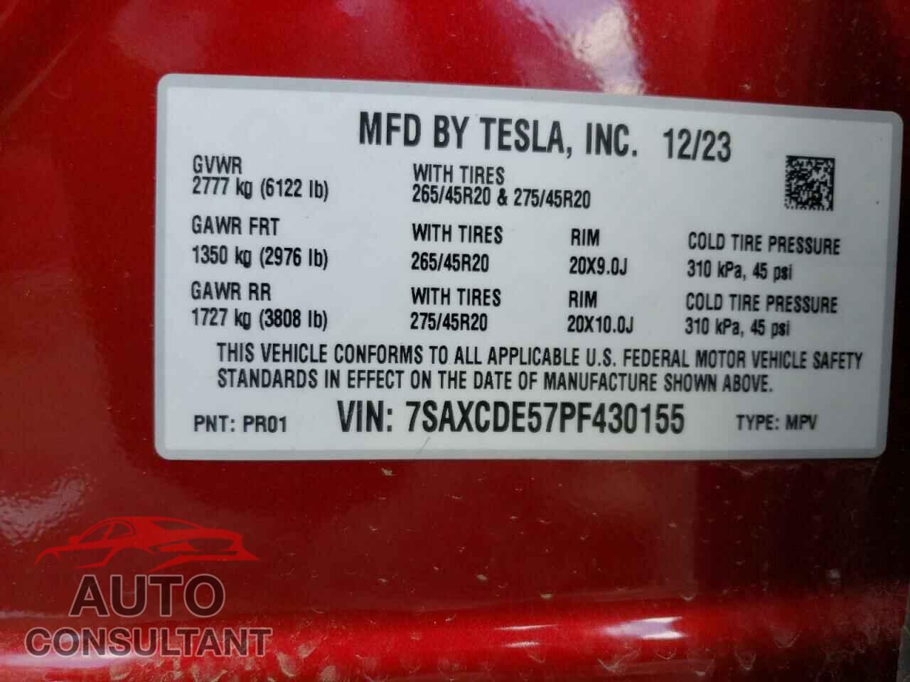 TESLA MODEL X 2023 - 7SAXCDE57PF430155