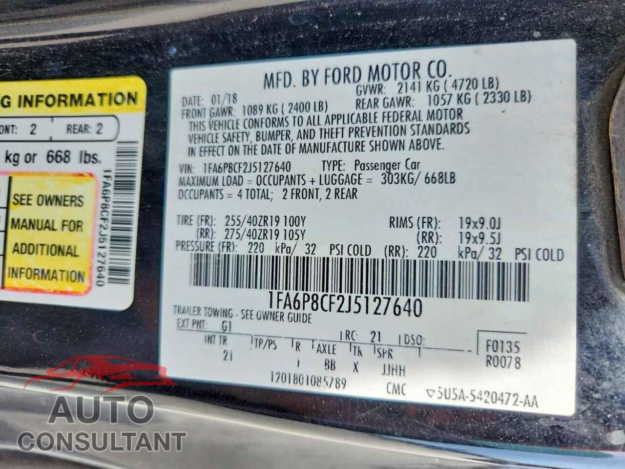 FORD MUSTANG 2018 - 1FA6P8CF2J5127640